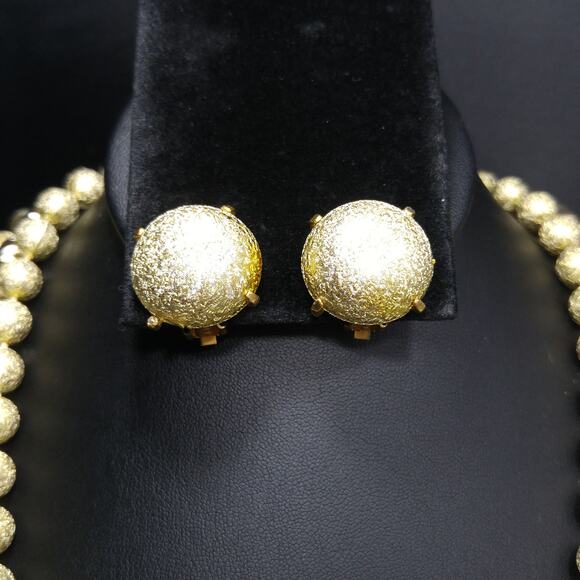 Vintage Glitter Beaded Necklace & Earrings, Art Beads, Hand-knotted, 50s Jewelry - Picture 10 of 10